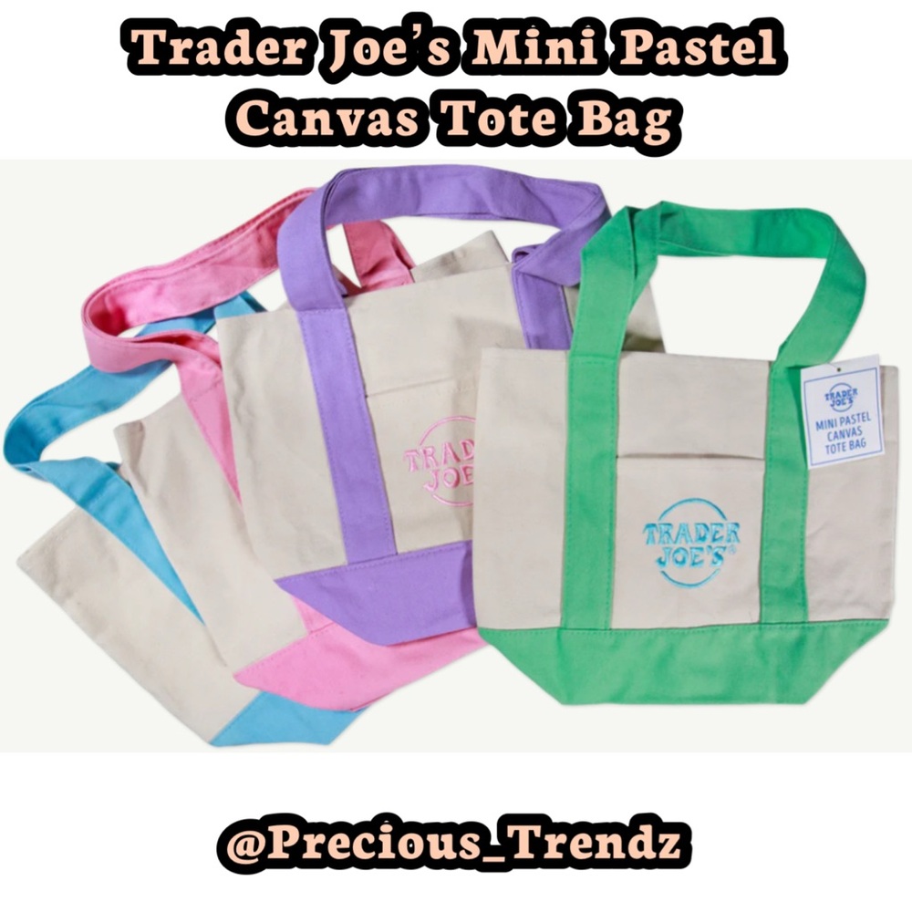 Trader Joeโs Mini Pastel Canvas Tote Bag Mint Green 1PC - Picture 2 of 2